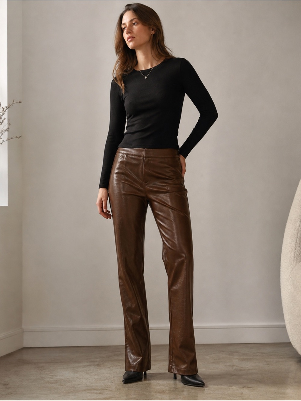 H&M  Brown Faux Leather Pants